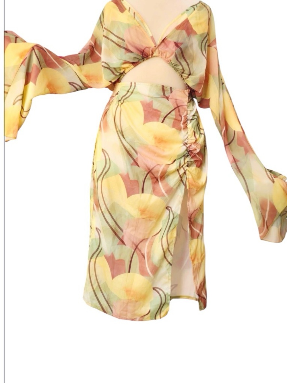 Floral Yellow Cutout Midi Dress